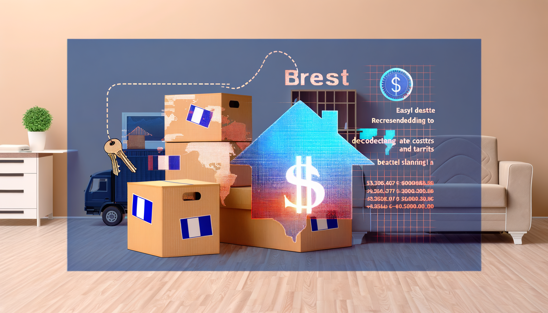 Camion de déménagement chargé devant un appartement à Brest, illustrant la planification efficace et les coûts associés
